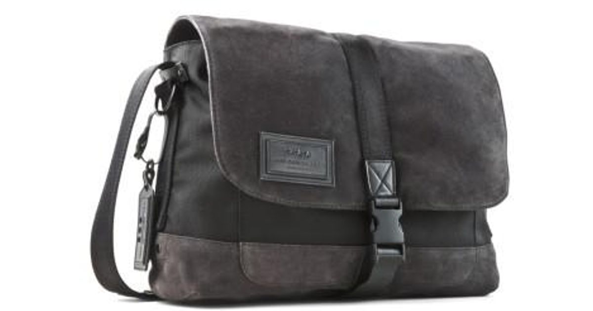 John Varvatos Multicolor Suede Ballistic Nylon Messenger Bag For Men