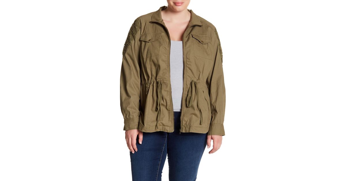 Lyst Blu Pepper Lace Shoulder Utility Jacket Plus Size In Green