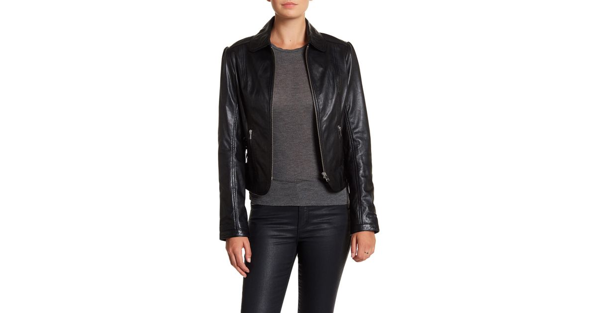 Lyst Lamarque Lace Up Leather Jacket In Black
