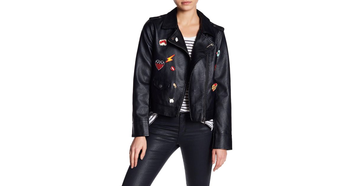 Lyst Jack Bb Dakota Ray Pin Patch Faux Leather Jacket In Black