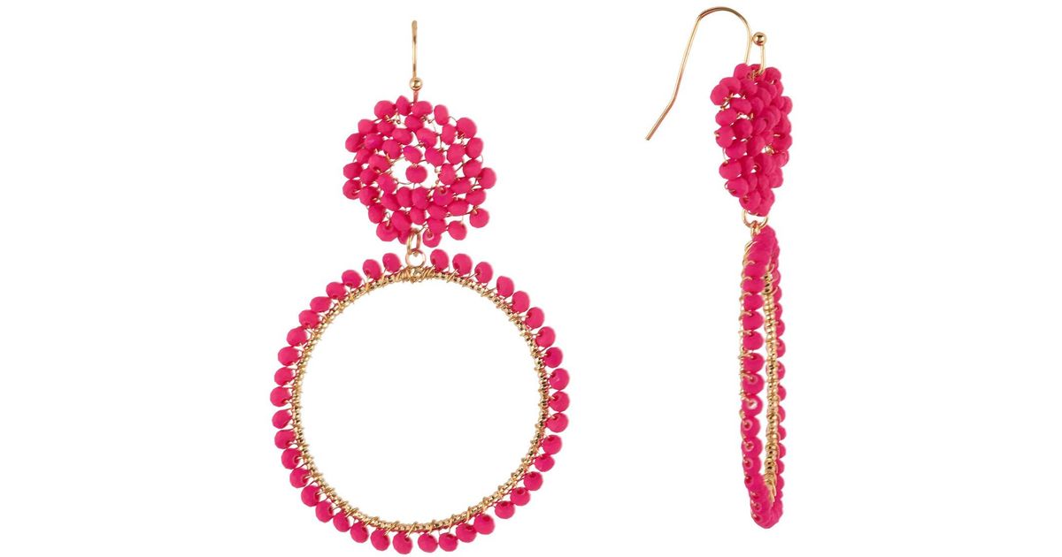 Lyst Panacea Hot Pink Crystal Hoop Earrings In