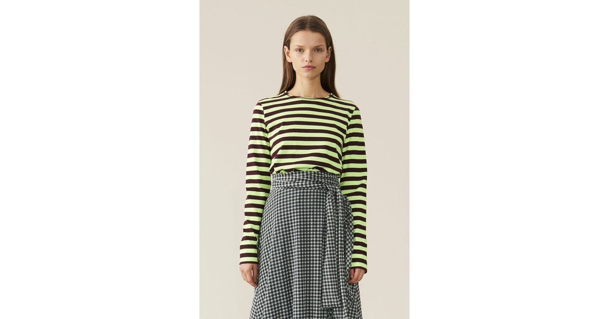 Ganni Striped Cotton Jersey Pullover in Green - Lyst