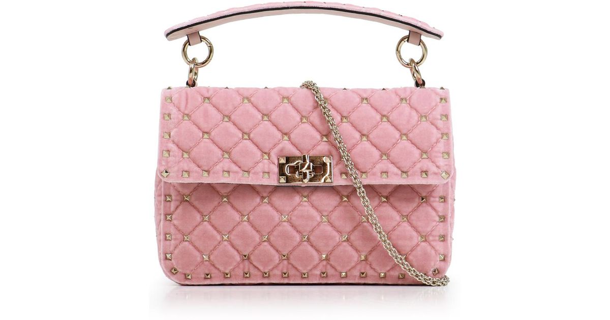 Valentino Pink Rockstud Spike Velvet Medium Bag Water Rose