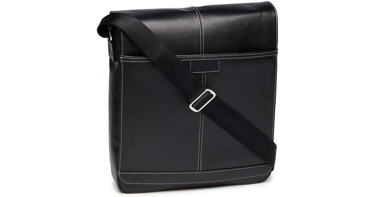 Lyst Perry Ellis Leather Crossbody Bag In Black For Men