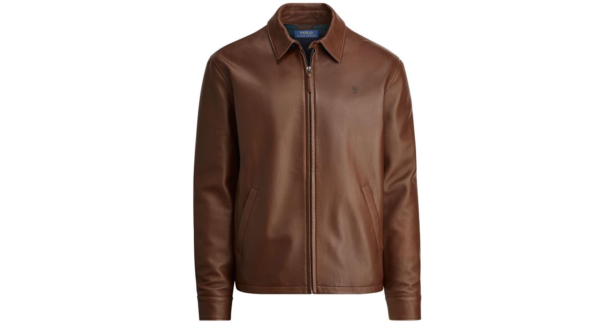 Polo Ralph Lauren Brown Lambskin Leather Jacket For Men