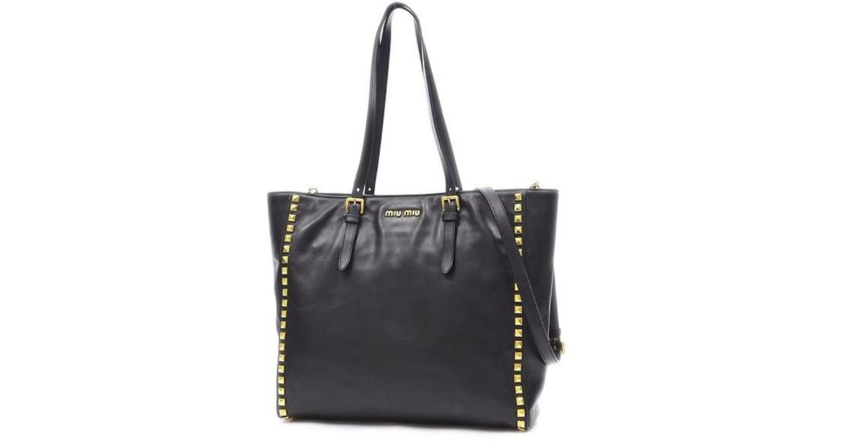 Lyst Miu Miumiu Studs 2 Waytote Bag Leather Black Gold Lyst Miu Miumiu Studs 2 Waytote Bag Leather Black Gold Hardware Rr 1906 In