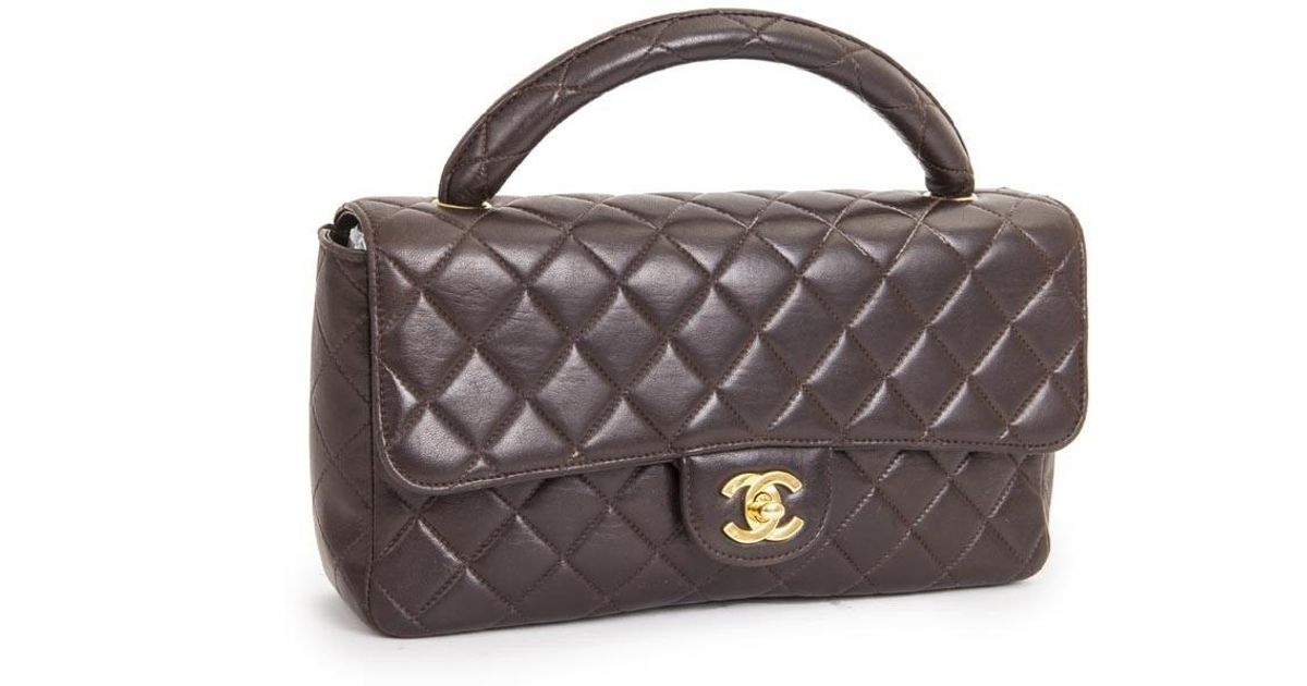 Chanel School Flap Bag In Brown Quilted Lambskin Leather Lyst