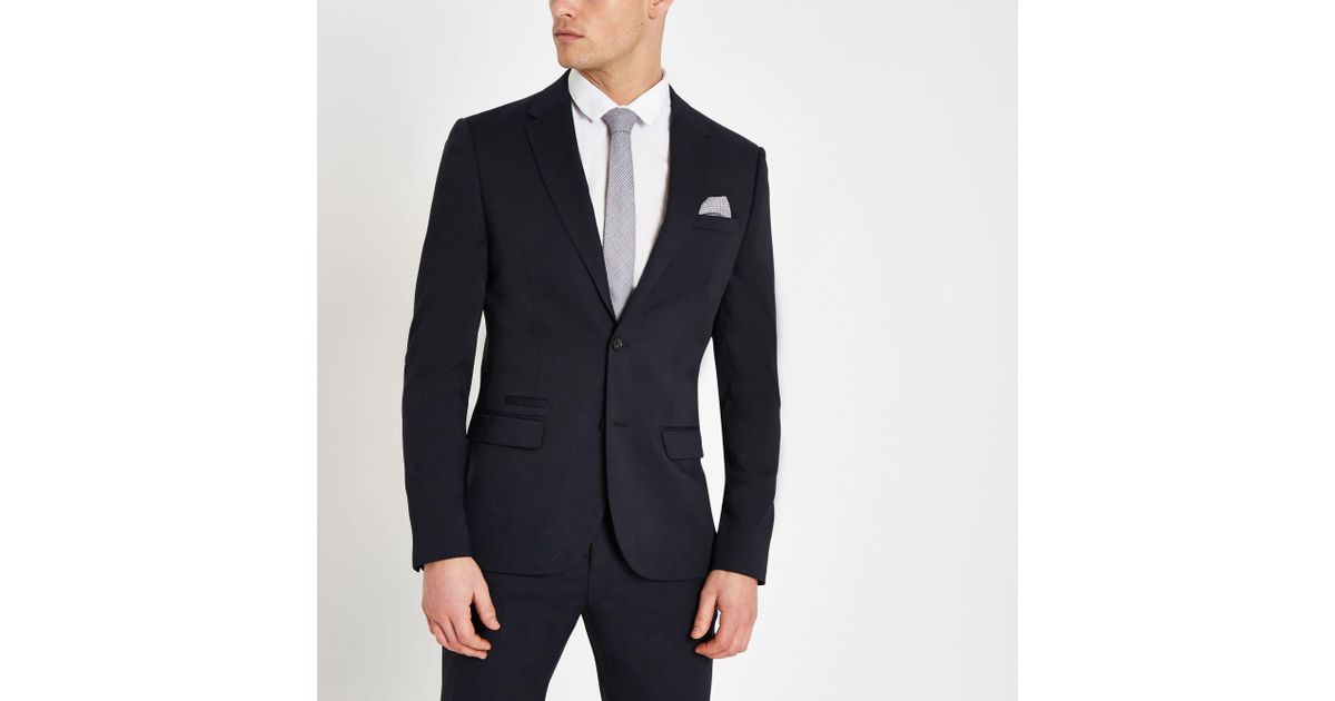 River Island Textured Stretch Skinny Suit Jacket in Navy (Blue) for Men ...