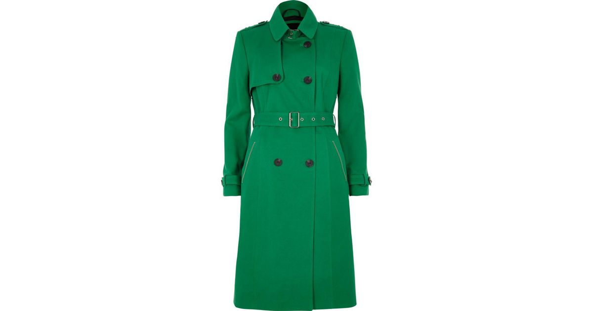 River island Bright Green Belted Trench Coat Bright Green Belted Trench