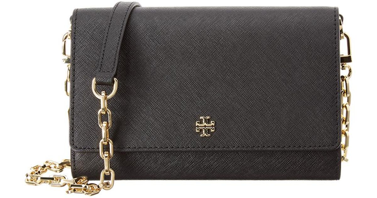 Lyst Tory Burch Emerson Leather Chain Wallet in Black