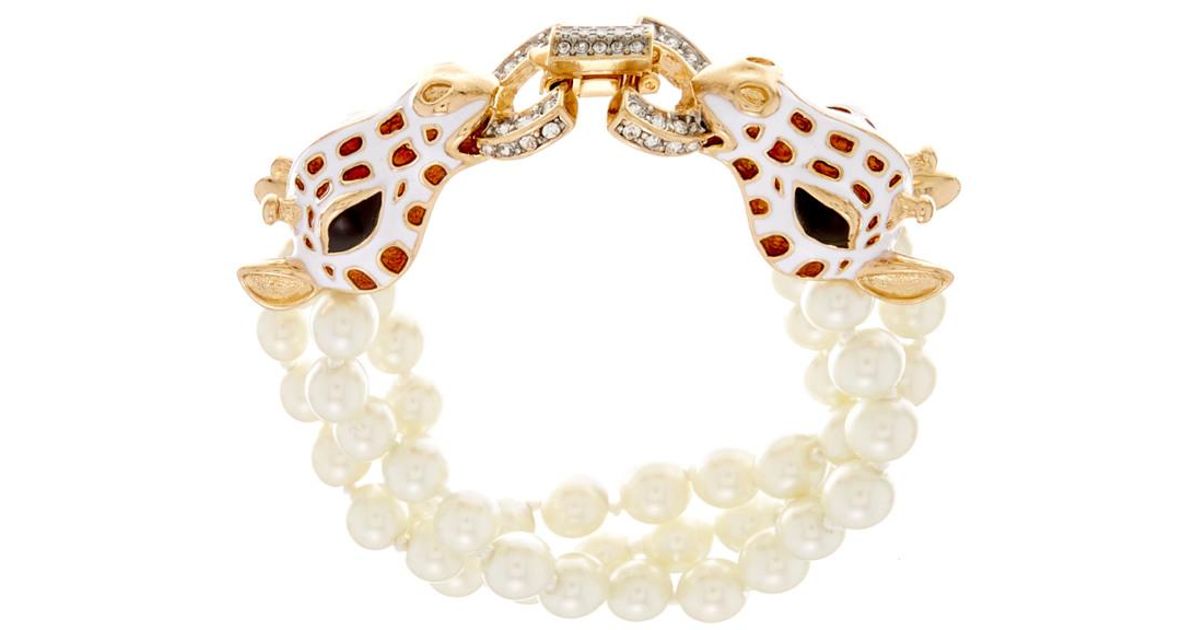 Lyst Kenneth Jay Lane Crystal Enamel Giraffe Bracelet In Metallic