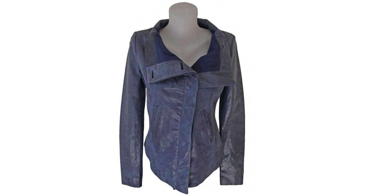 Lyst Bcbgmaxazria Bcbg Maxazria Blue Leather Jacket In