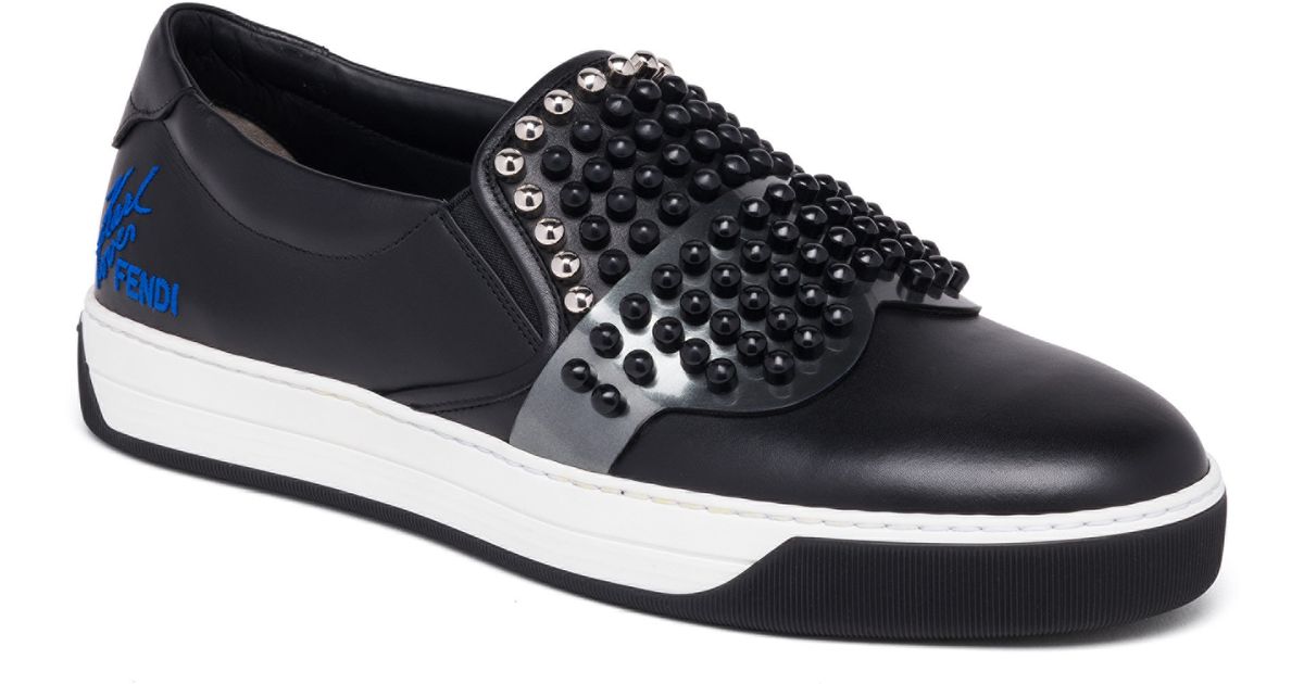 Fendi Karlito Studded Slip-on Sneakers in Black for Men | Lyst