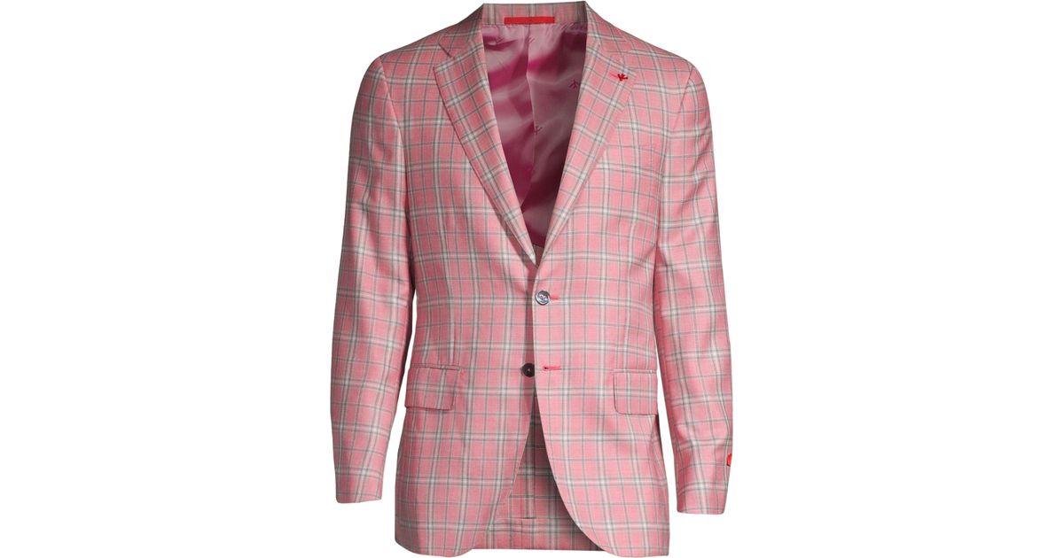 Isaia Men's Plaid Cashmere & Silk Singlebreasted Jacket Pink in Pink