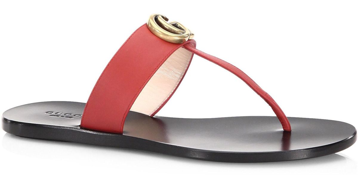 Lyst - Gucci Marmont Leather Thong Sandals With Double G in Red