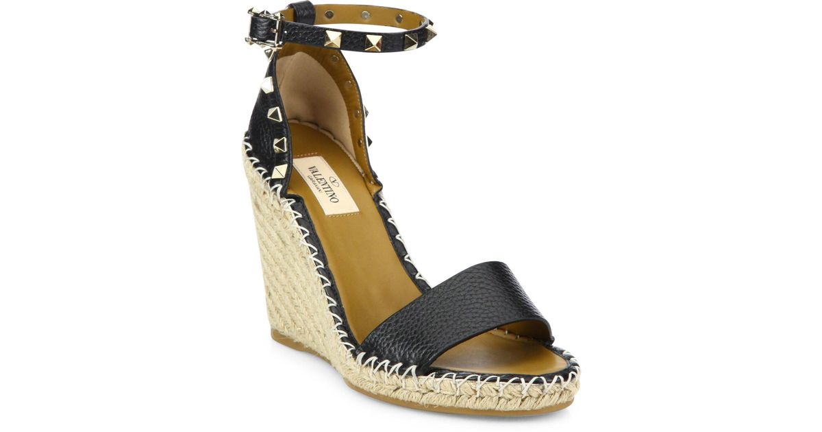 valentino rockstud espadrille wedge black