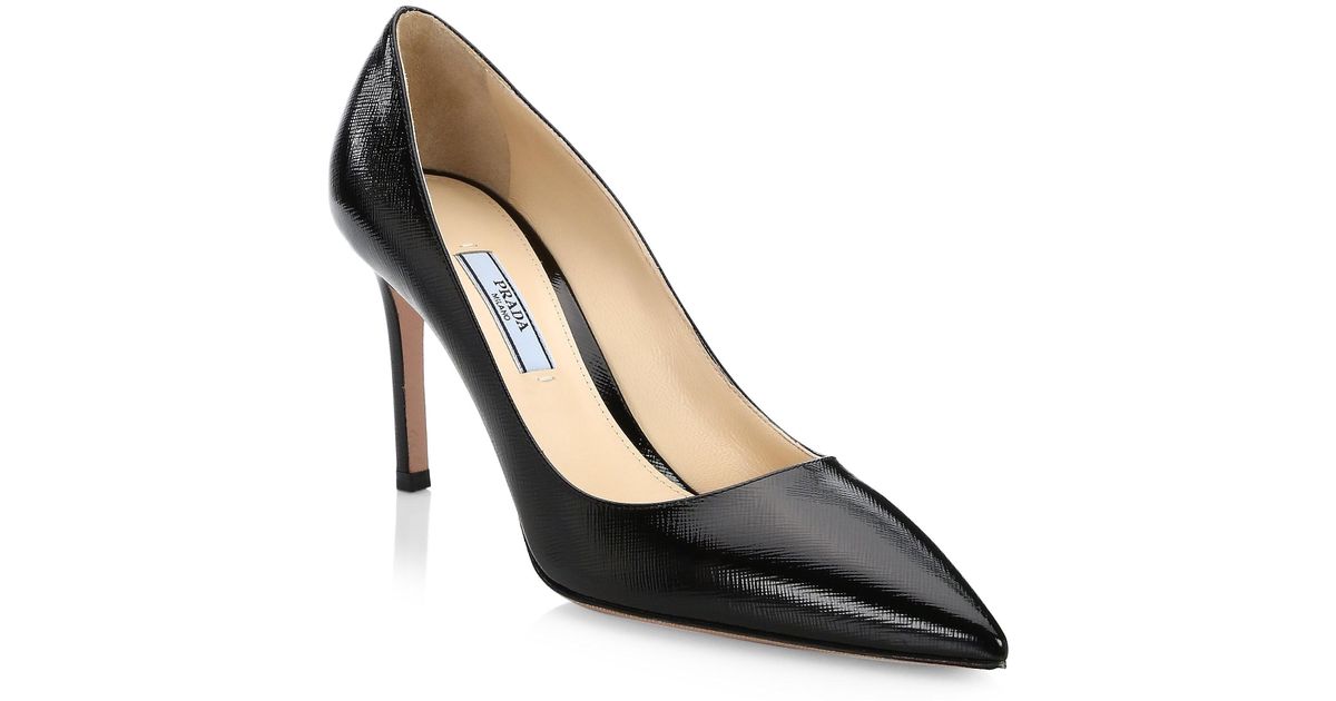 prada patent saffiano leather 85mm pumps