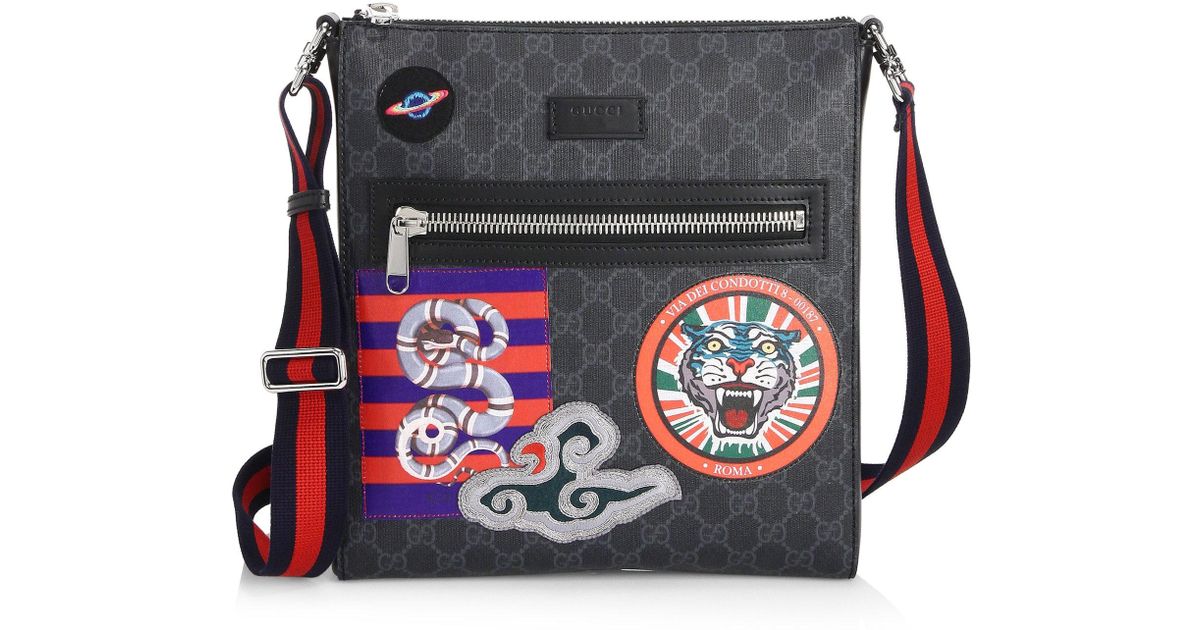 Gucci Gg Supreme Multicolor Patch Canvas Messenger Bag in Black for Men ...