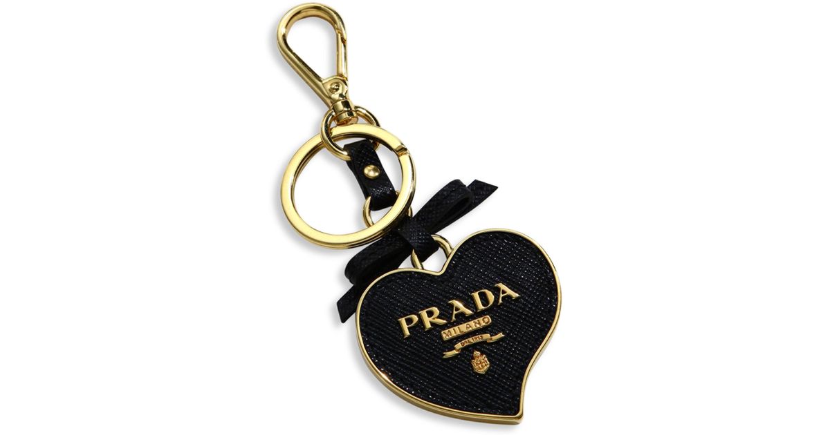 Lyst - Prada Saffiano Leather Heart Keychain in Black