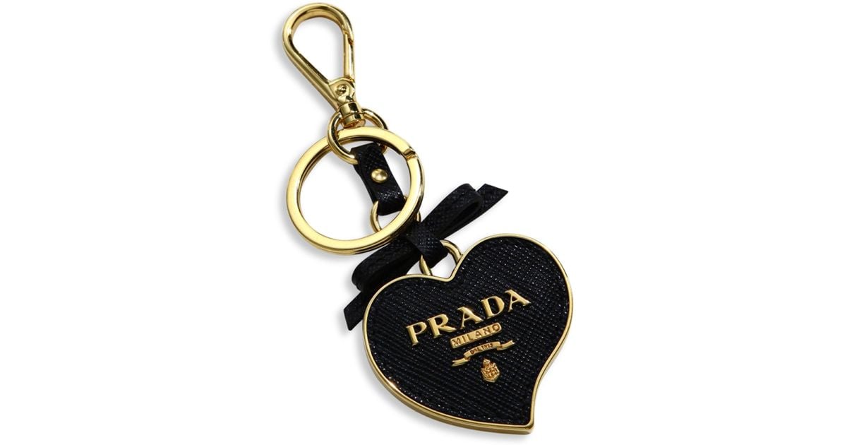 Lyst Prada Saffiano Leather Heart Keychain in Black