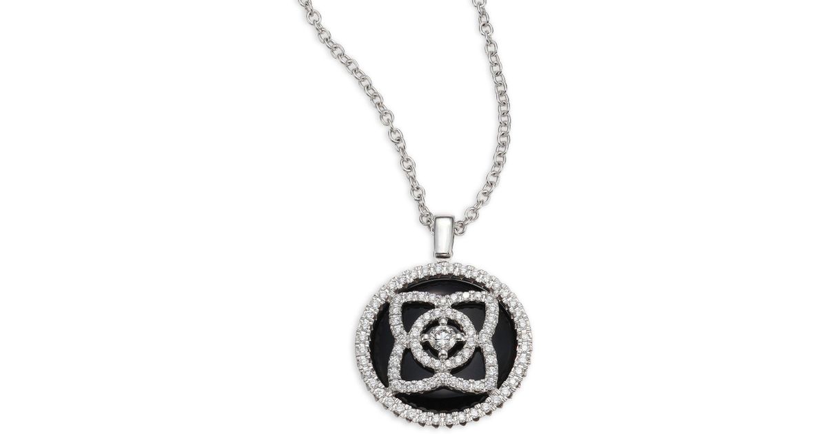 De Beers Enchanted Lotus Reversible Diamond Black Tourmaline De Beers Enchanted Lotus Reversible Diamond Black Tourmaline Pendant Necklace In Lyst