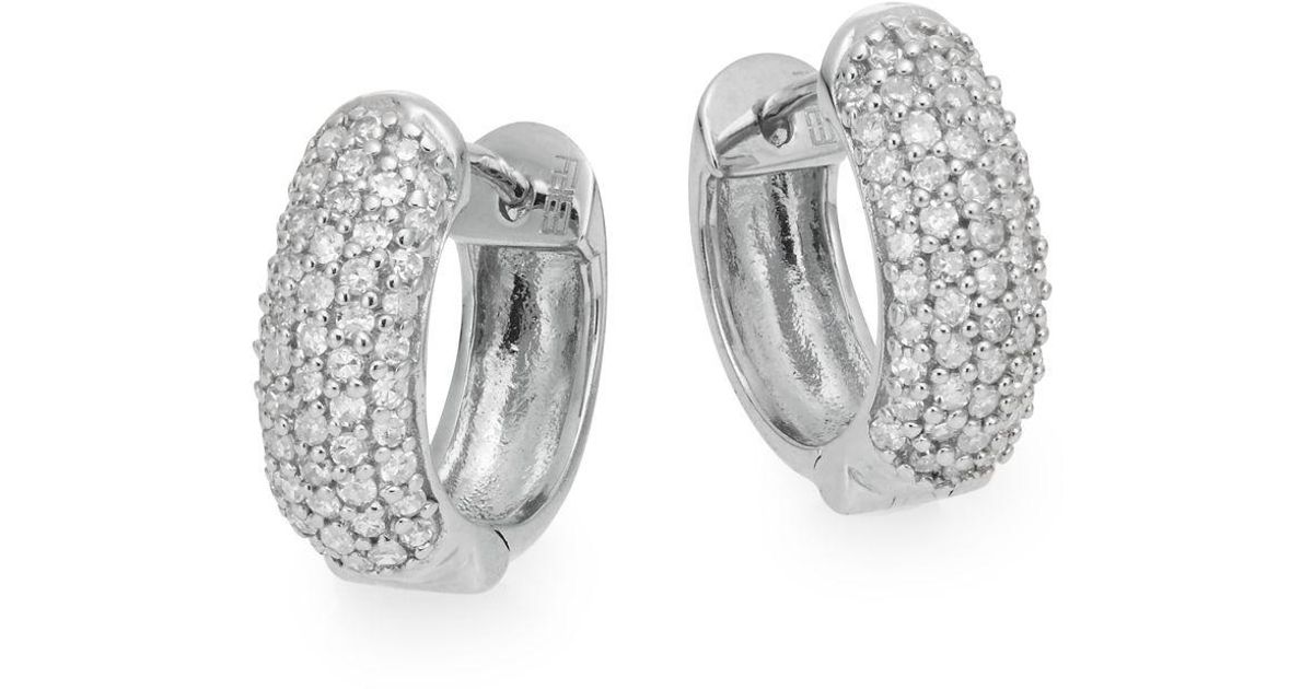 Effy Diamond 14k White Gold Huggie Hoop Earrings In Metallic Lyst