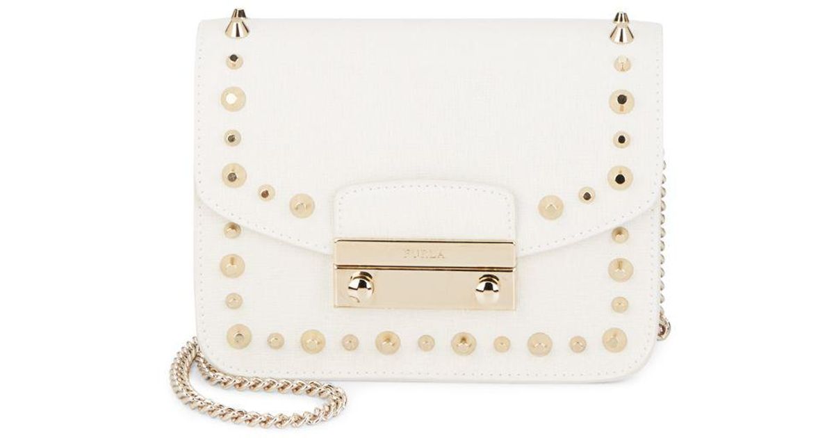 Furla White Julia Mini Studded Leather Crossbody Bag Furla White Julia Mini Studded Leather Crossbody Bag