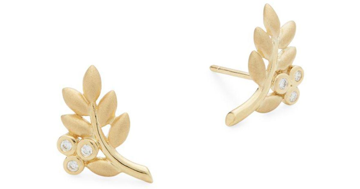 Temple St Clair Yellow Gold Diamond Olive Branch Stud Earrings In Temple St Clair Yellow Gold Diamond Olive Branch Stud Earrings In Metallic Lyst