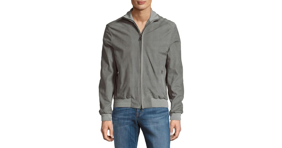 Brioni Plaid Leather Jacket In Gray For Men Lyst