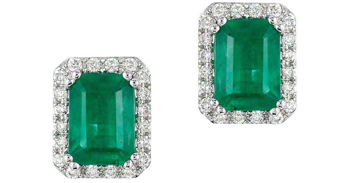 Lyst Effy Brasilica 14 Kt White Gold Emerald And Diamond Earrings Lyst Effy Brasilica 14 Kt White Gold Emerald And Diamond Earrings In Green