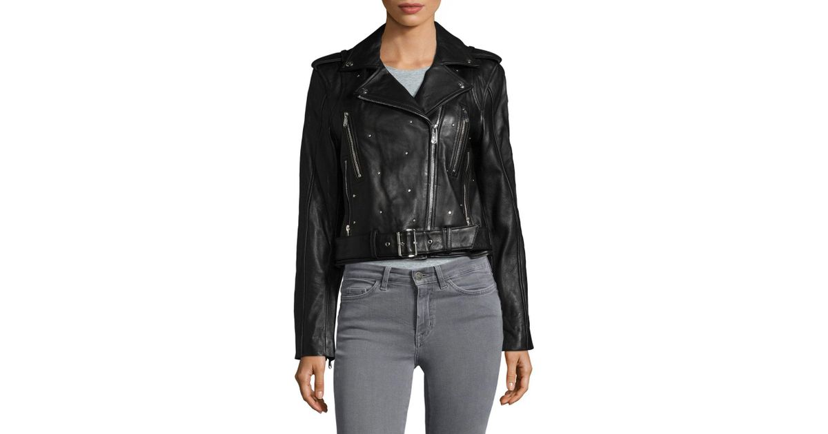 Lyst Sam Edelman Studded Leather Moto Jacket In Black