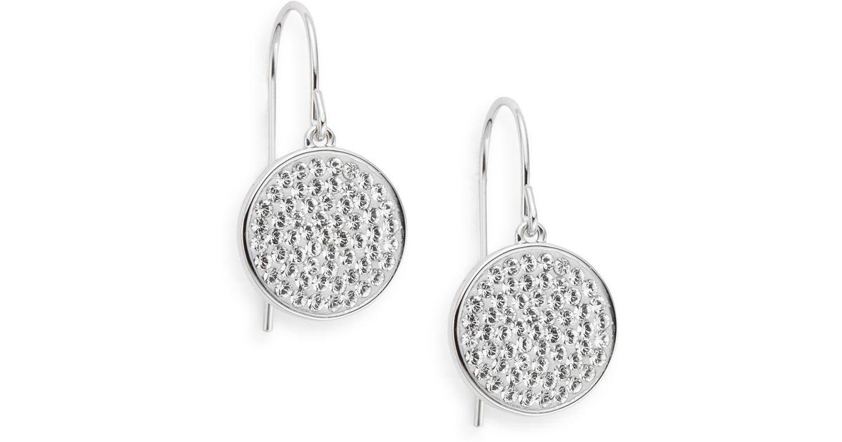 Lyst Swarovski Top Crystal Pav 233 Round Drop Earrings In Metallic