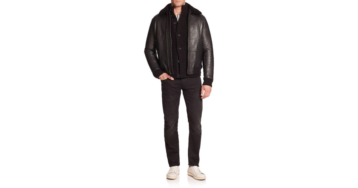 Lyst Michael Kors Wool Lined Leather Long Sleeve Jacket In Black Lyst Michael Kors Wool Lined Leather Long Sleeve Jacket In Black For Men