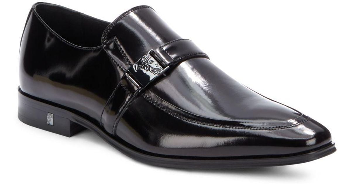 Versace Logo Buckle Leather Dress Shoes in Black for Men - Lyst