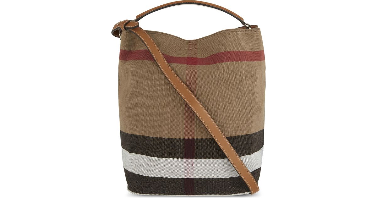 Lyst Burberry Ashby Medium Canvas Bucket Bag In Brown