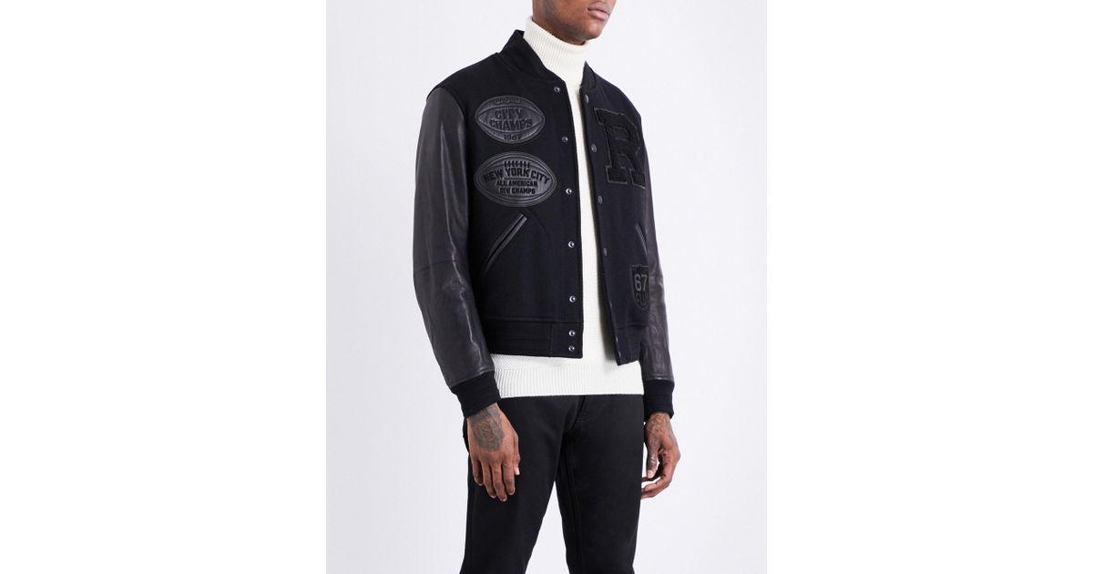 Ralph Lauren Purple Label New York Leather And Wool Blend Varsity Ralph Lauren Purple Label New York Leather And Wool Blend Varsity Jacket In Black For Men Lyst