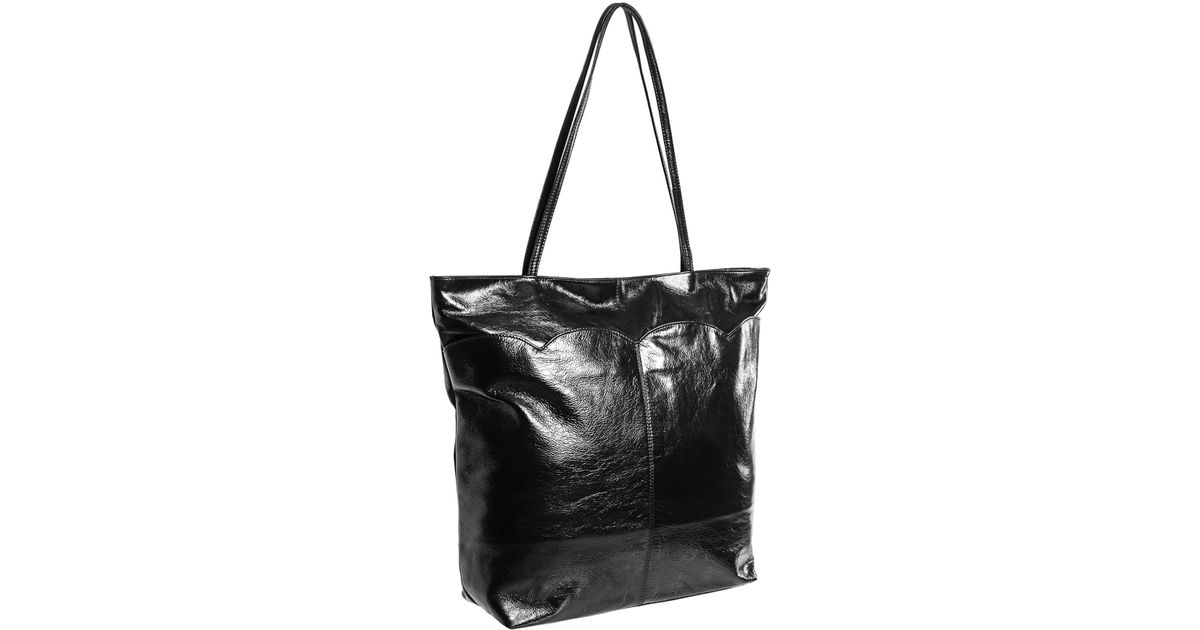 Latico Black Scalloped Edge Top Zip Tote Bag