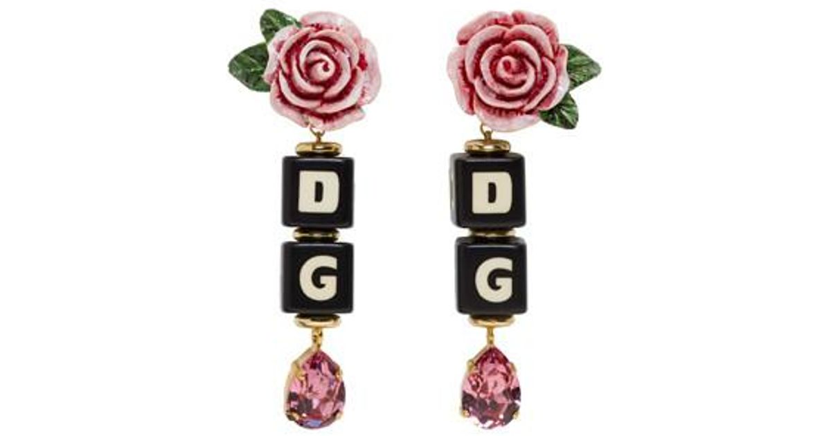 Lyst Dolce Gabbana Black And Pink Dg Heart Clip On Earrings In