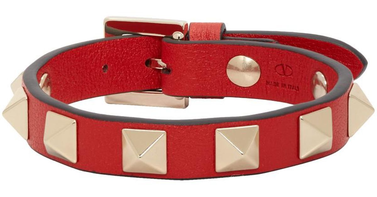 Valentino Red Garavani Rockstud Bracelet in Red - Lyst