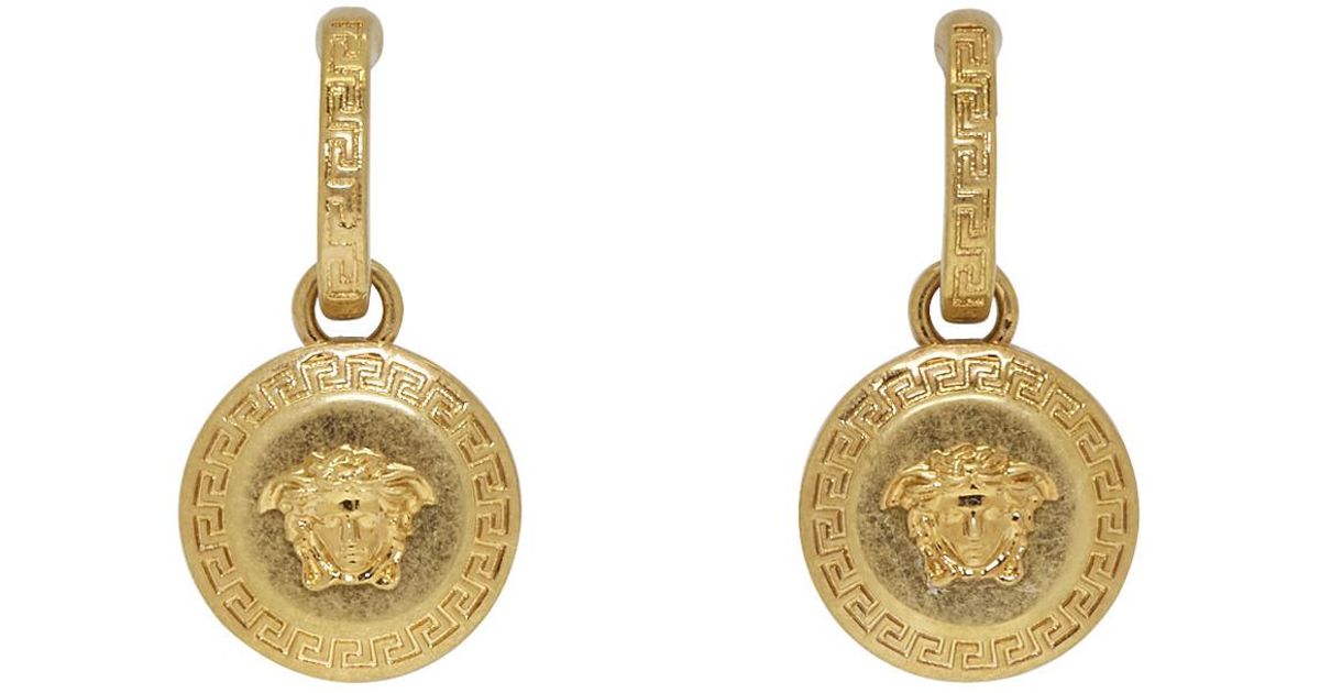Lyst Versace Gold Small Medusa Coin Earrings In Metallic