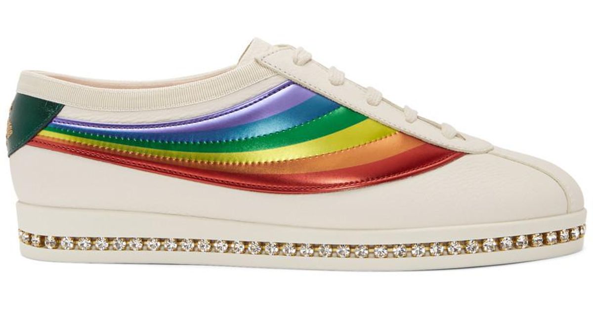 white and rainbow sneakers