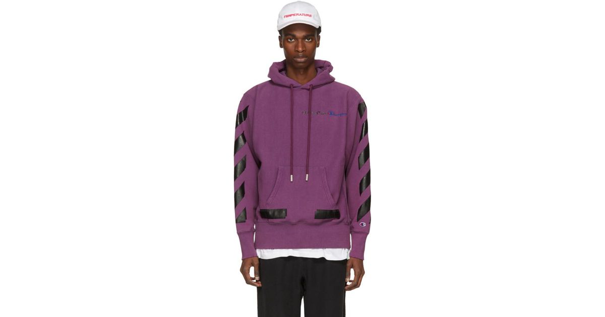 off white x champion purple hoodie