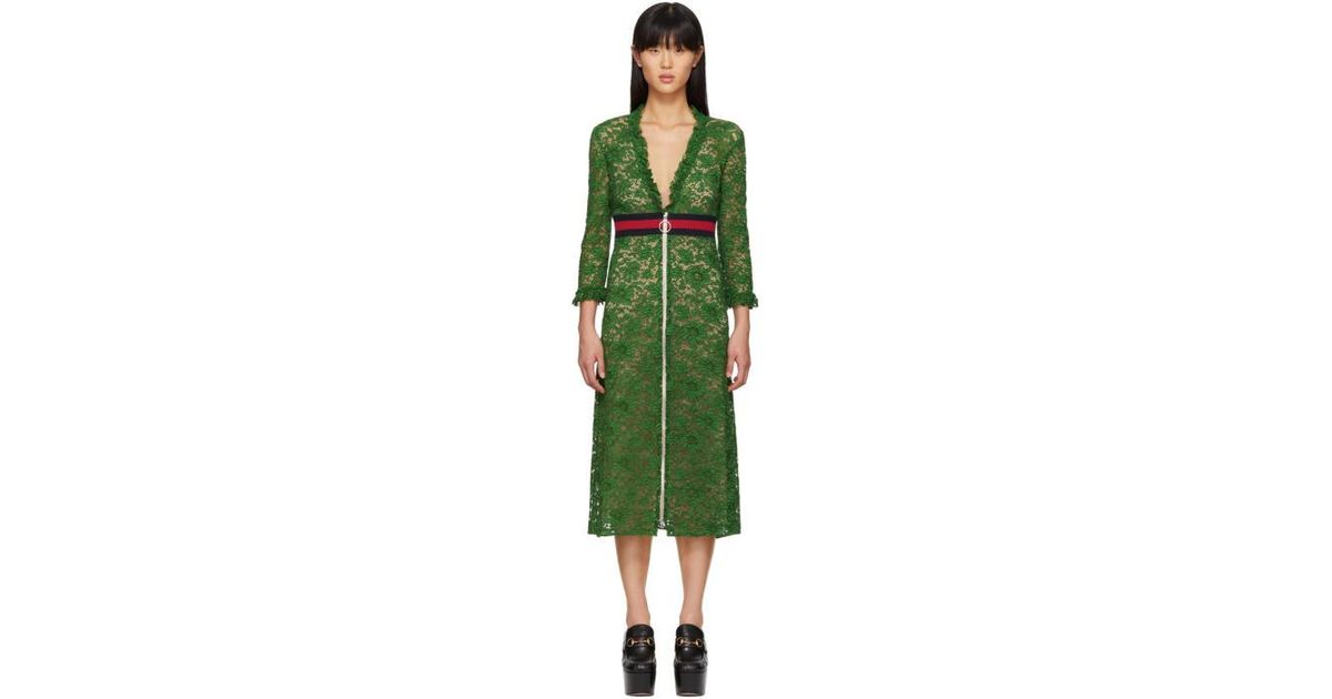 Lyst Gucci Green Lace Dress In