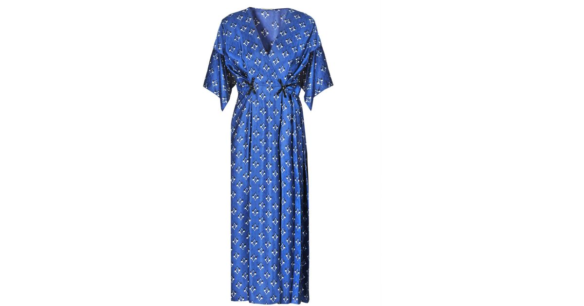 Lyst Fendi Printed Silk Wrap Dress In Blue