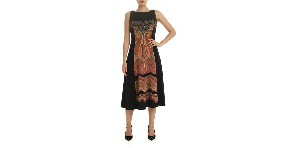 Etro Printed Sleeveless Dress In Black - Lyst