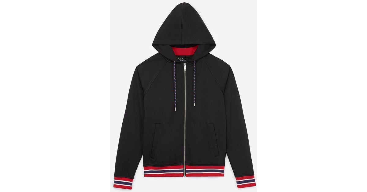 Lyst - The Kooples Black Zipped Hoodie With Tricolour Detail in Black ...