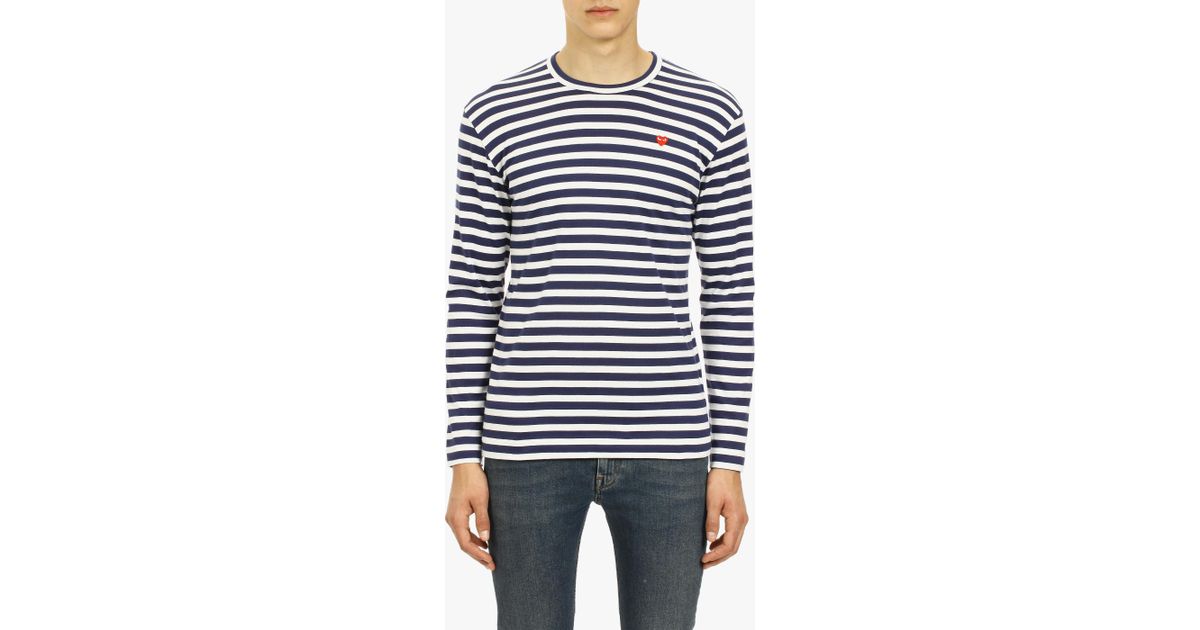 play comme des gar 231 ons small patch striped ls t shirt in blue for lyst play comme des gar 231 ons small patch striped ls t shirt in blue for lyst