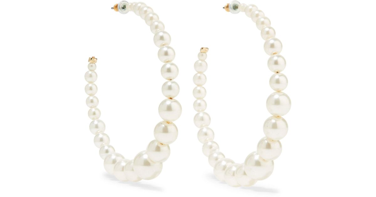 Lyst Kenneth Jay Lane Gold Tone Faux Pearl Hoop Earrings In White