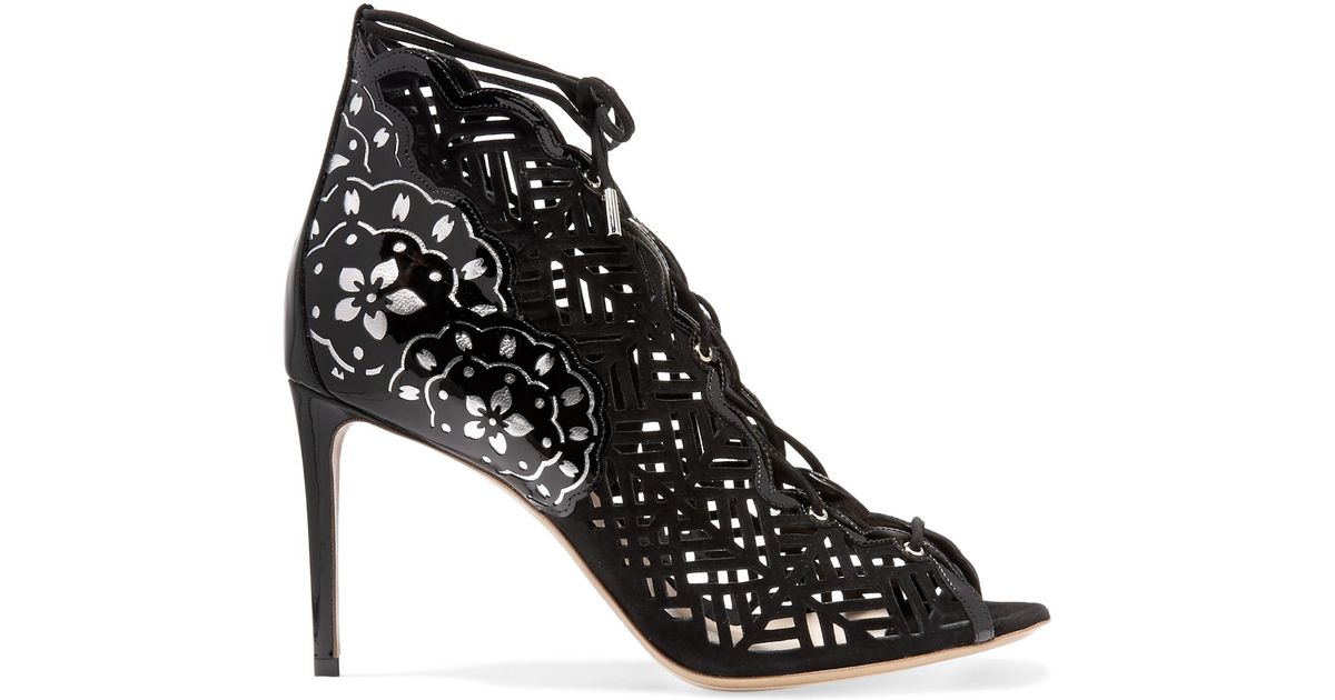 Nicholas Kirkwood Laser-cut Nubuck And Patent-leather Sandals in Black ...