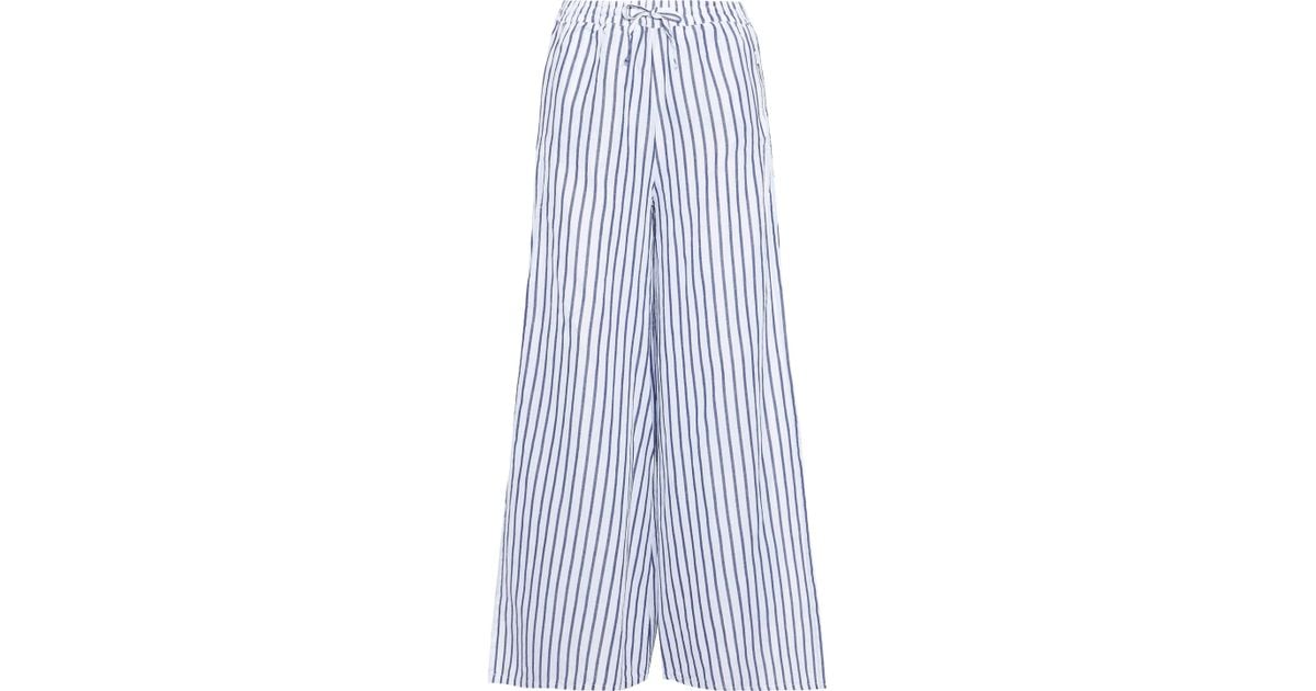 Onia Chloe Striped Linen And Cotton-blend Wide-leg Pants Azure in Blue ...